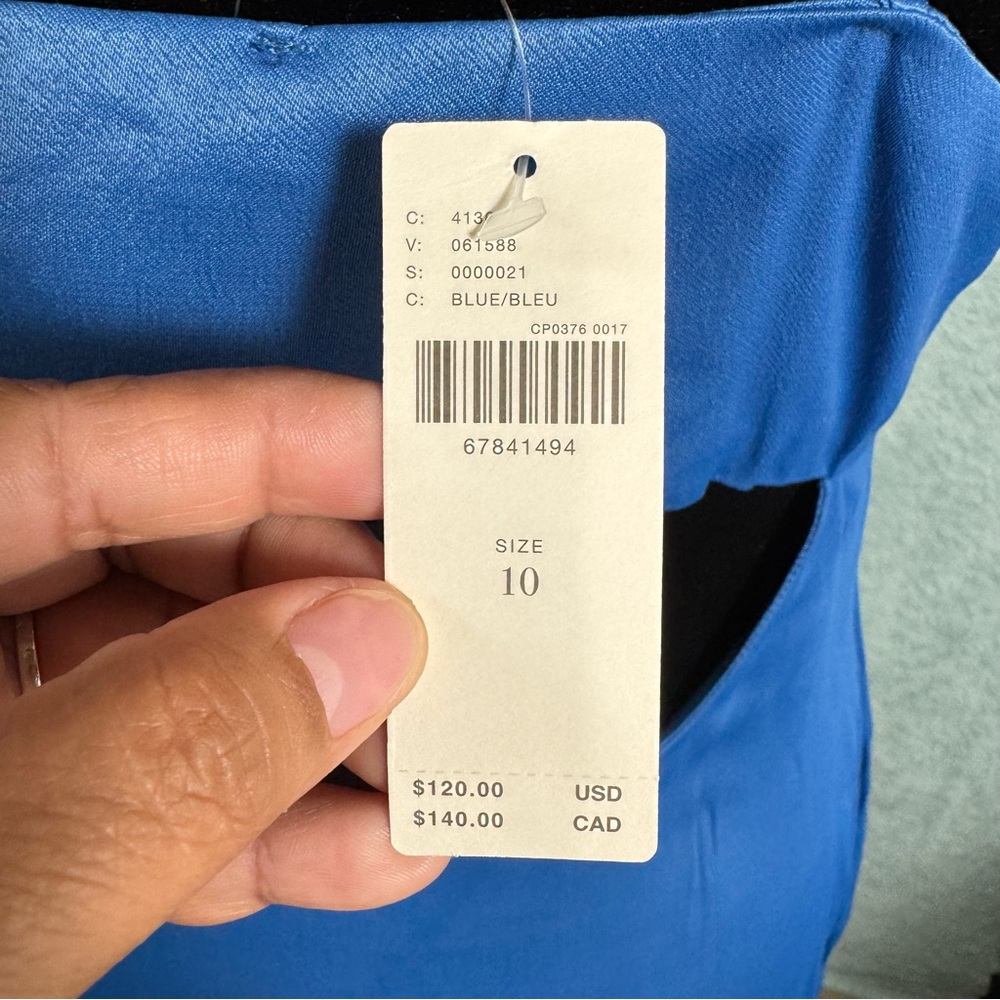 Anthropologie Blue Mini Dress with Spaghetti Straps Satin Size 10 - Picture 5 of 11